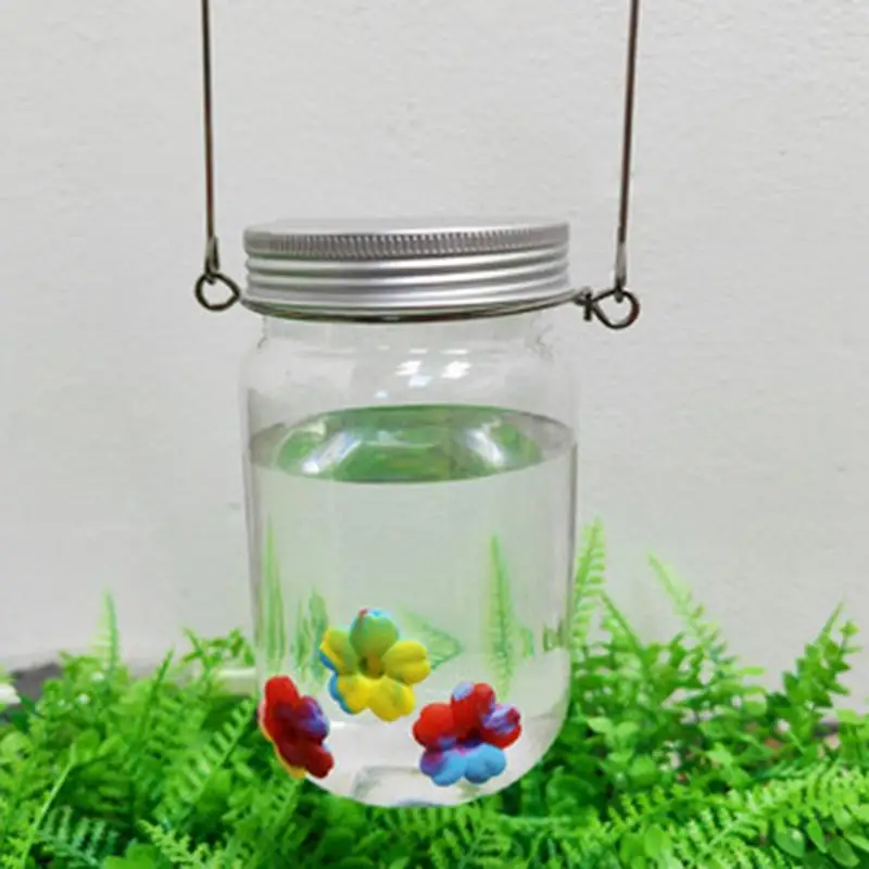 Hummingbird Water Feeder 450ml Hummingbird Outdoor Drinking Feeder Water Jar Leak-Proof Silicone Flowers Wide Top Opening Bird