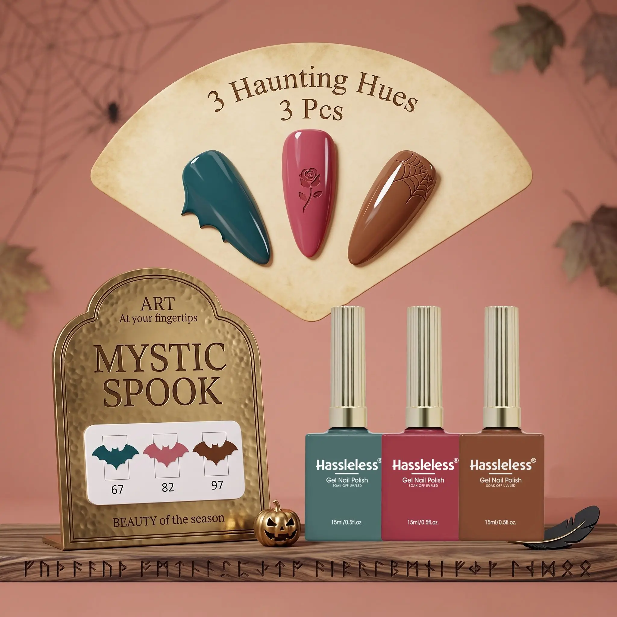 Hassleless 3Pcs Dark Atmosphere Halloween Nail Polish Set Peacock Green Rose Red Brown Solid Color Uv Gel Home DIY Festival Nail Polish Set
