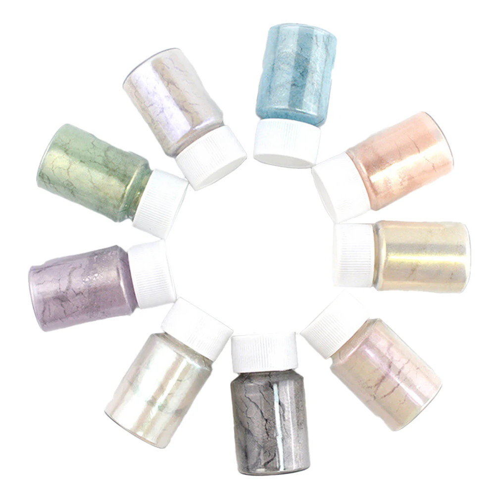 

9pcs Mica Powder Color Pigment Set DIY Paint Craft Supplies Grade Safe for Skin Lip Gloss Iridescent Plastic