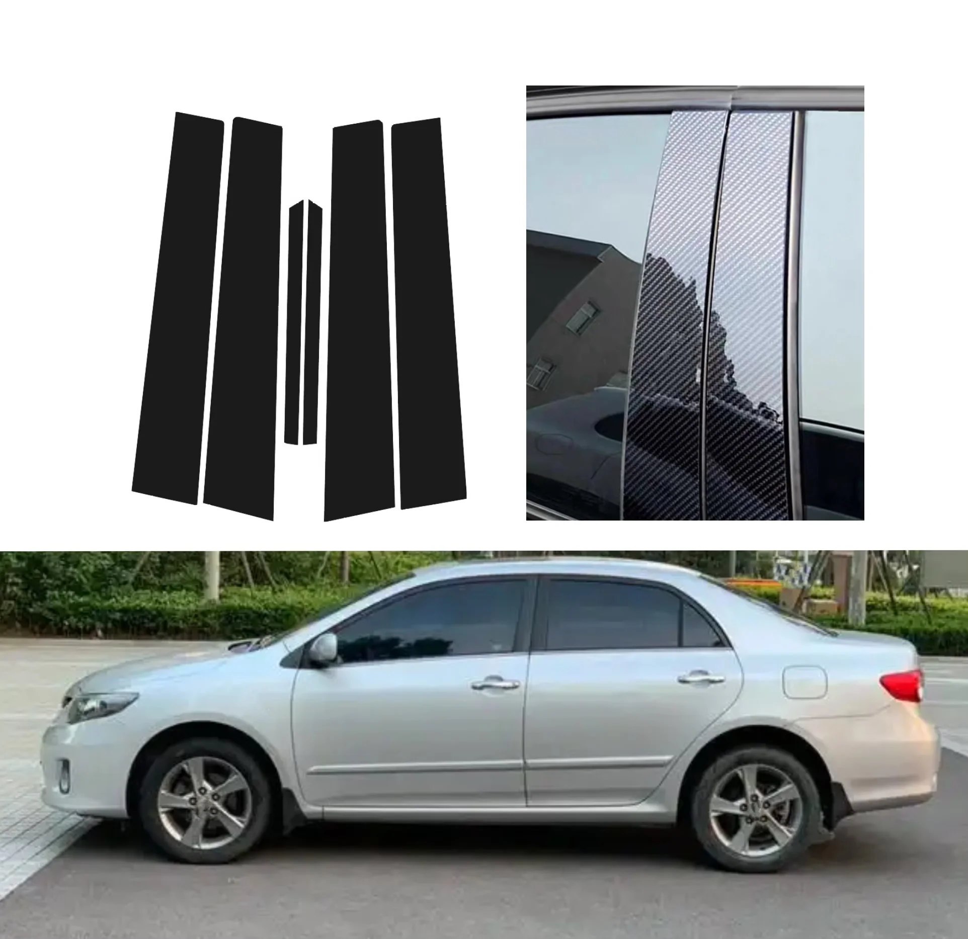 

6pcs Glossy Black Pillar Post Carbon Fiber Fit For Toyota Corolla 2007-2012 2008 2009 2010 Window Door Deal B CCover Sticker