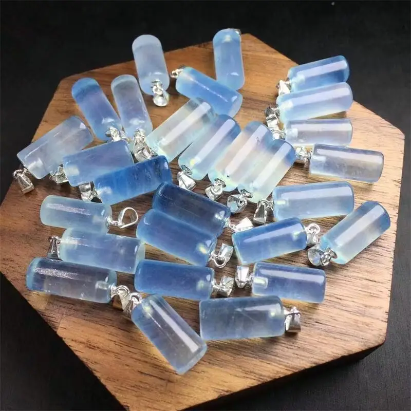 S925 Natural Aquamarine Cylindrical Pendant DIY Party Jewelry Holiday Fengshui Gift For Women Healing Energy Gemstone