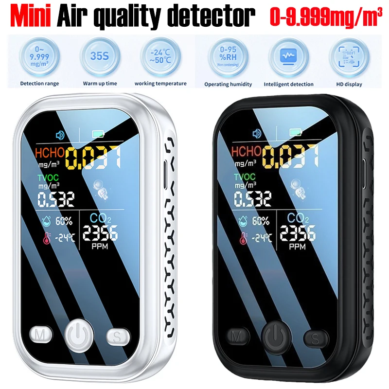 

Mini Air Quality Monitor 5 in 1 CO₂ Test Digital Temperature Humidity Tester Sensor TVOC HCHO CO2 PM2.5 Detector Detection Tools