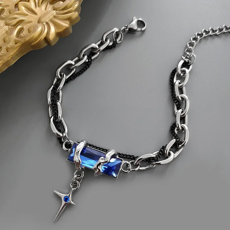 1Pc 4Colors Black Zircon Star Bracelet for Women Men Gifts Trend Titanium Steel Chain Unisex Goth Jewelry New Couple Accessories