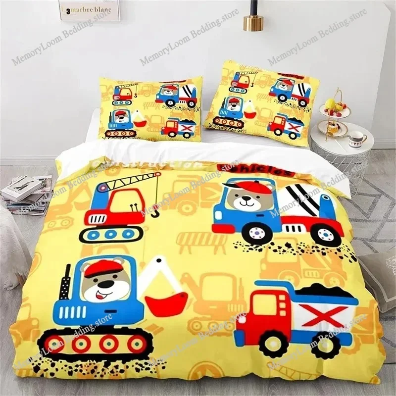 Engineering Vehicle Excavator Duvet Cover Set King Queen Full Size Polyester Bedding Set For Kids Boys Girls Comforter Cover