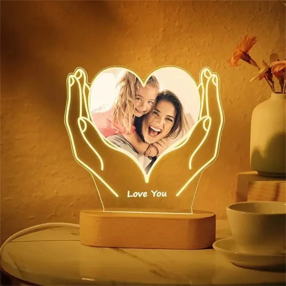 Luz de noche con foto personalizada para mamá, lámpara de mesa de luz nocturna 3D, Collage de fotos personalizado, lámpara de fotos LED, Feliz Día de la madre