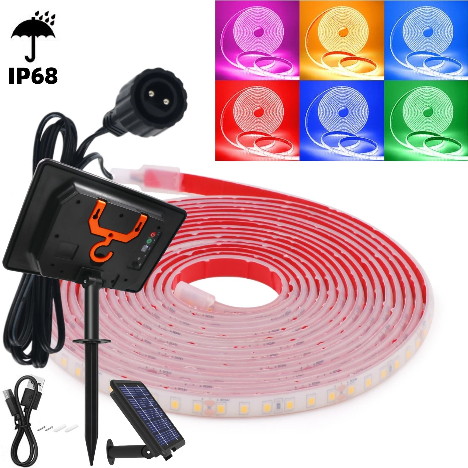 10M Outdoor Solar LED Light Strip IP68 Waterproof SMD 2835 120LEDs/m Flexible Ribbon Diode With Self-Adhensive Tape White Warm