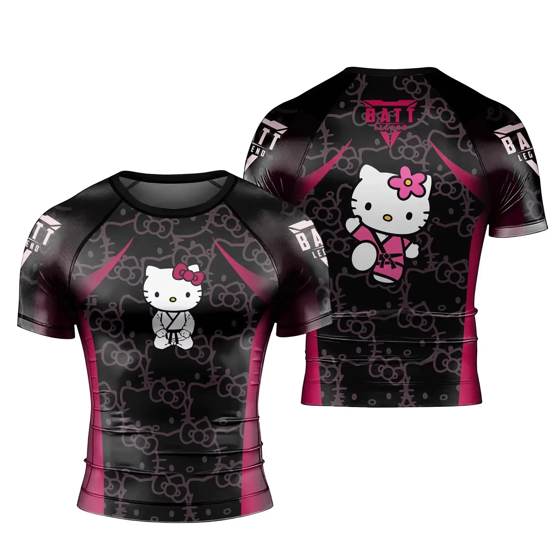 2026 Pink Black Compression Shirt Men Women Short Sleeve Rash Guard Quick Dry Athletic Gym T-Shirt Family Matching