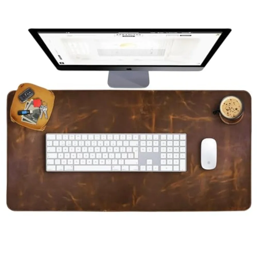 

Leather Desk Pad Real Leather Desk Mat Thick 3mm Double Layer (31x15.6) Cover Blotter Desk Protector Large Computer Mat for Key