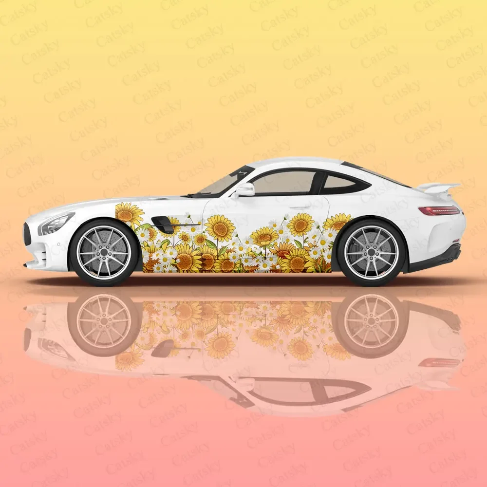 Custom Sunflower Racing Car Graphic Decal Full Body Vinyl Wrap Modern Design Vector Image Wrap Sticker Decorative Car Decal