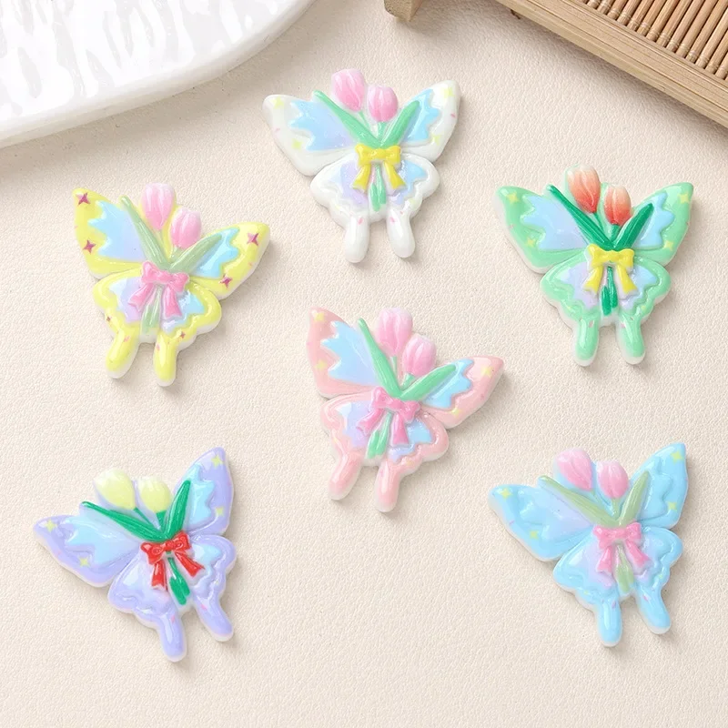 5pcs การ์ตูน DIY เรซิ่นอุปกรณ์เสริมเครื่องประดับผีเสื้อดอกไม้เรซิ่น Flatback Handmade Hairpin โทรศัพท์มือถืออุปกรณ์เสริม