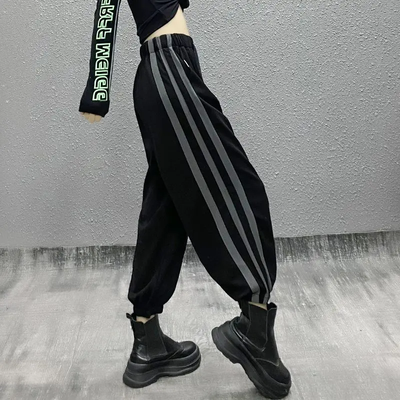 2023 Autumn Women\'s Side Stripe Loose Sports Casual Pants Fashion High Waist Slim and Comfortable Versatile Hooded Lantern Pants