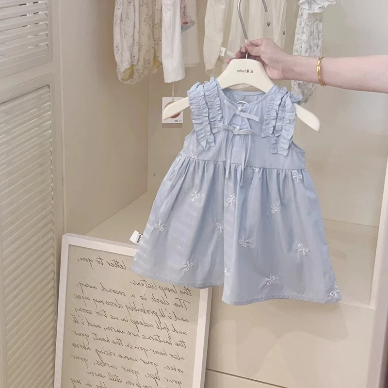 Vestido de encaje con nudo de tope, novedad de verano, moda coreana, falda tipo jersey de encaje con nudo bordado dulce y bonito