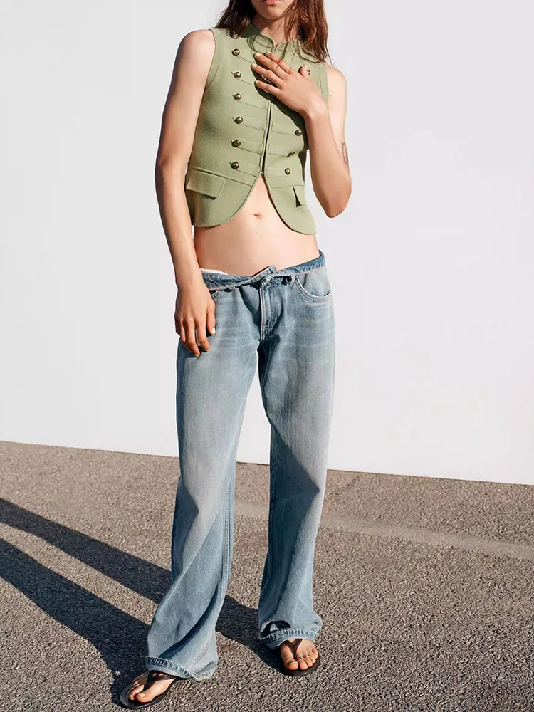 

New Summer Women's Knitted Vest Sleeveless round Neck Casual Knot Buckle Casual Wear 18-25 Years Old 2026 Summer Collection