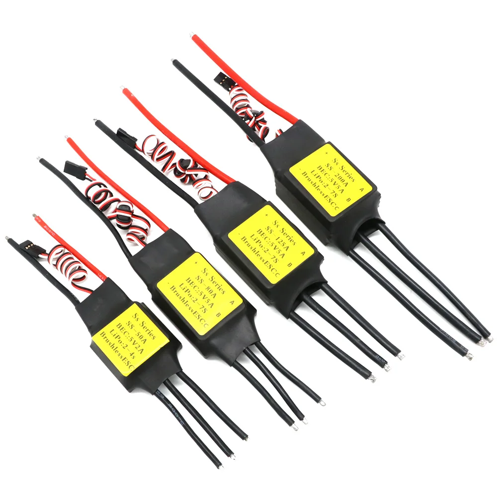 

SS Series ESC 50A 80A 125A 200A Бесщеточный ESC с радиатором для радиоуправляемого самолета-дрона-вертолета