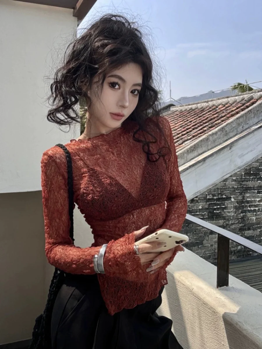 

Spring Faion High-End Lace irt Tank Top Set Women's Street Sle Anti-Aging Two-Piece Suit Korean Sle Slim Fit Long Sve