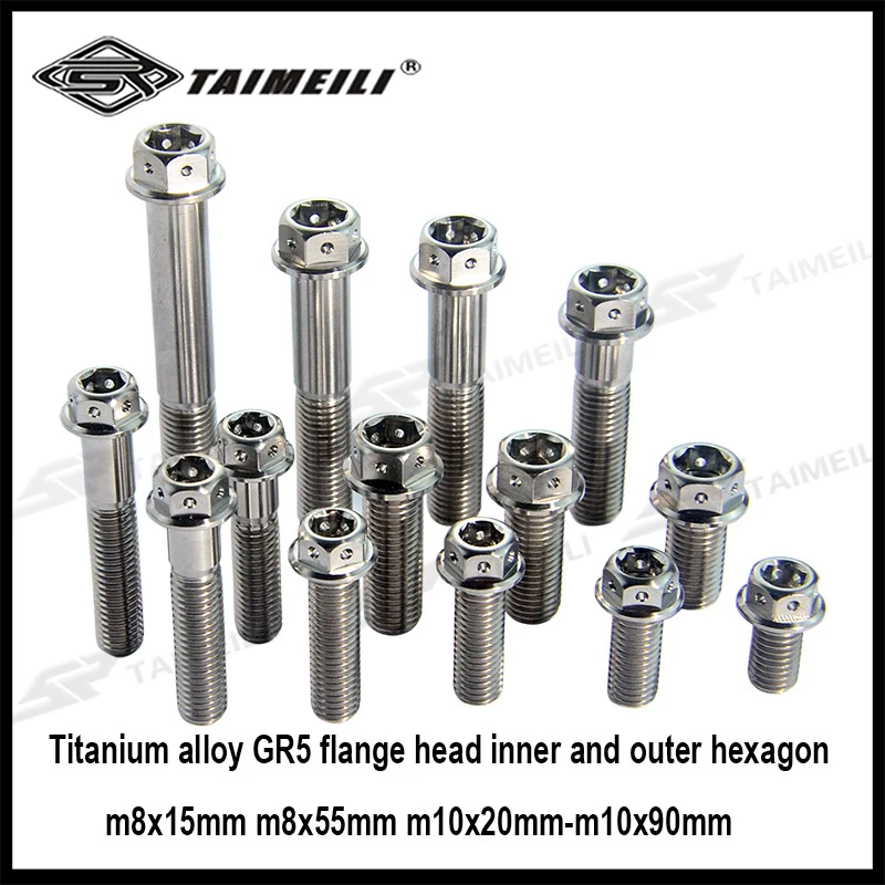 Perno de titanio GR5 cabeza de brida dentro y fuera de cabeza hexagonal M10x20mm-M10x90mm motocicleta perno reacondicionado reparación reemplazo scre