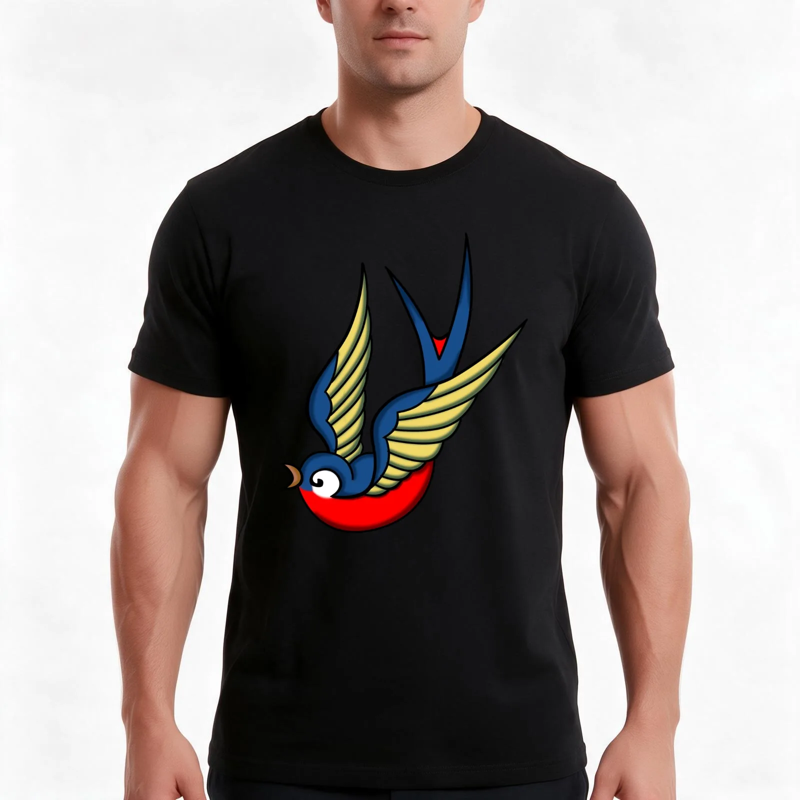 Vintage Swallow T-Shirt, Summer Casual Cotton Tee, Oversized Streetwear Tops, Vintage Graphic Print, Loose Fit Short Sleeve