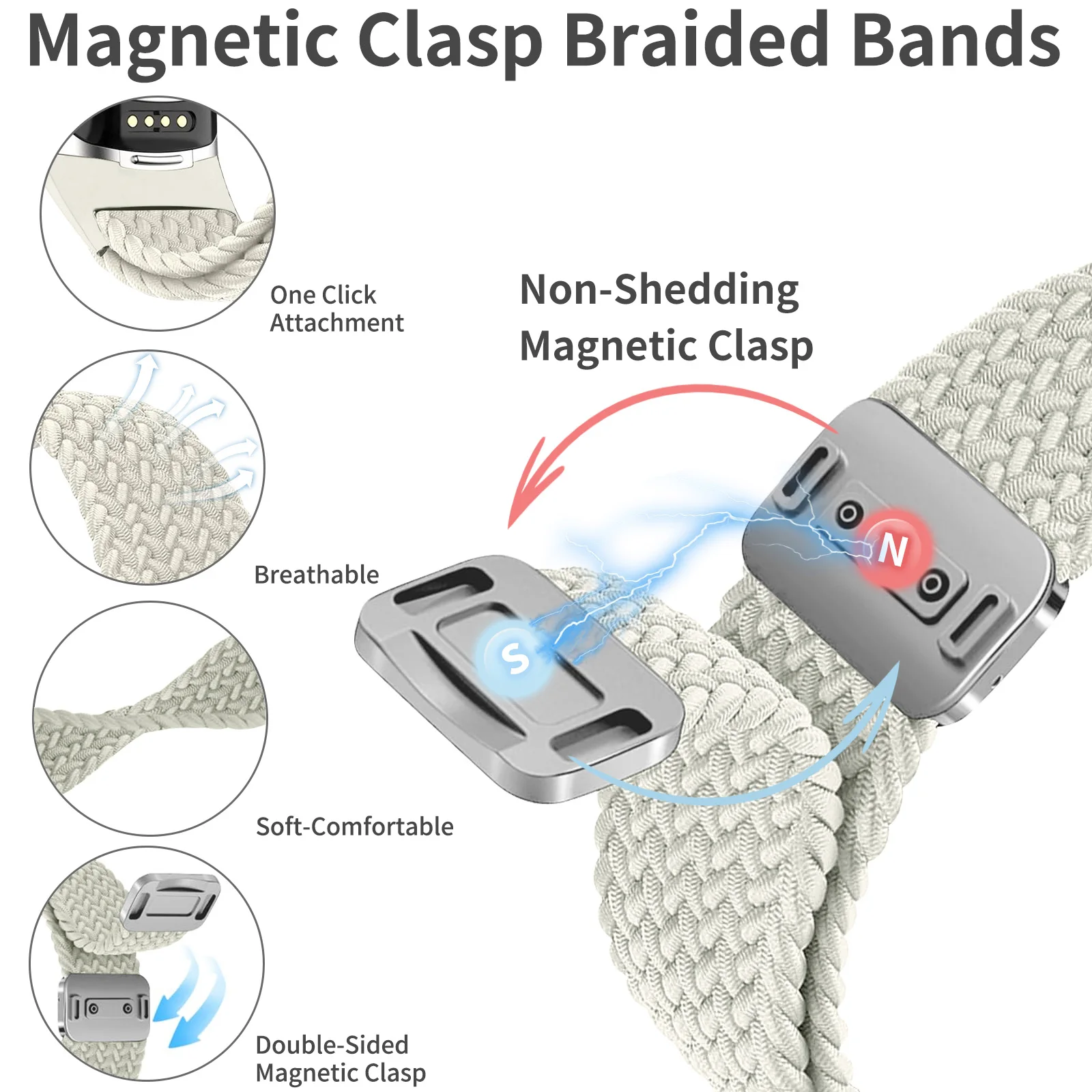 سوار رياضي منسوج مغناطيسي ناعم قابل للتمدد من النايلون قابل للتنفس لـ Fitbit Charge 6 5