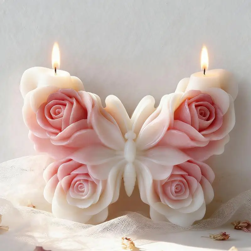 DIY Rose Butterfly Form Silicone Mold Handmade Aroma Candle Plaster Epoxy Resin Ornament Mold Soap Candle Making Supplies view 3