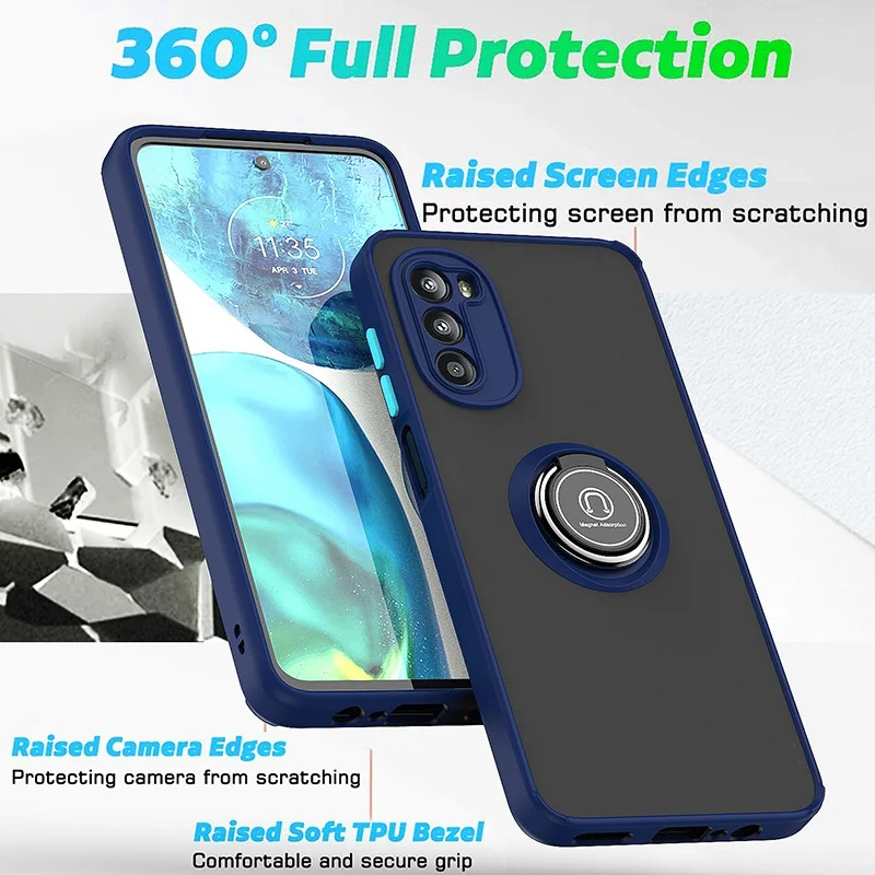 Ring Holder Silicone Case For Motorola Moto G52 G22 G31 G6 G60S E5 E6 STYLUS GLPY G Power FAST ELE PLUS Cover Hard PC Phone Case