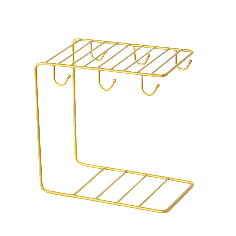 

6 Hooks Coffee Cup Storage Basket Mug Rack Simple Elegant Holder Shelf Organizer Iron Material Save Space Kitchen Use