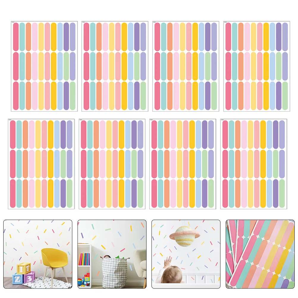 

8 Sheets Color Stripes Wall Stickers DIY Decor Decorative Sprinkles Kit Flower Decals Child