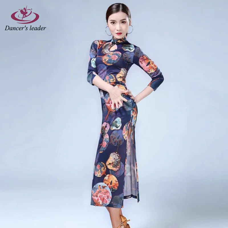 Latin Dance Chinese Style Dance Improved Cheongsam Latin Dance Costume Long New Adult Dress Performance Stage Classical