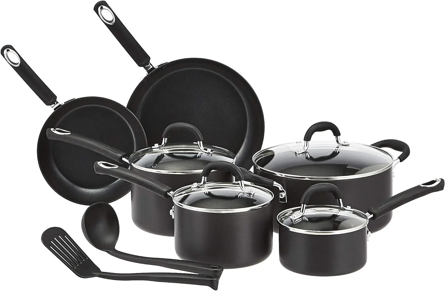 

Amazon Basics Hard Anodized Non-Stick 12-Piece Cookware Set, Black - Pots, Pans and Utensils