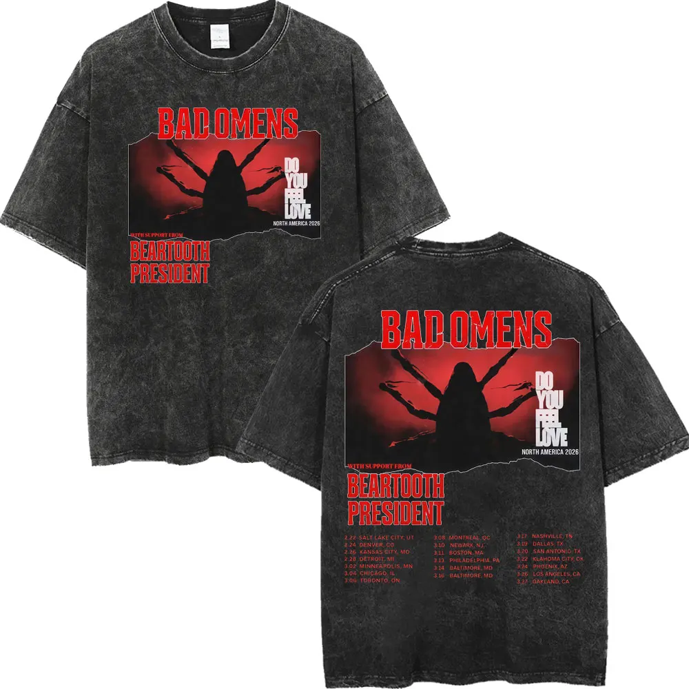 

Vintage Washed Rock Band Bad Omens Tour 2026 T-shirts Fashion Y2k Oversized T Shirt Men Women Casual Cotton Short Sleeve T-shirt