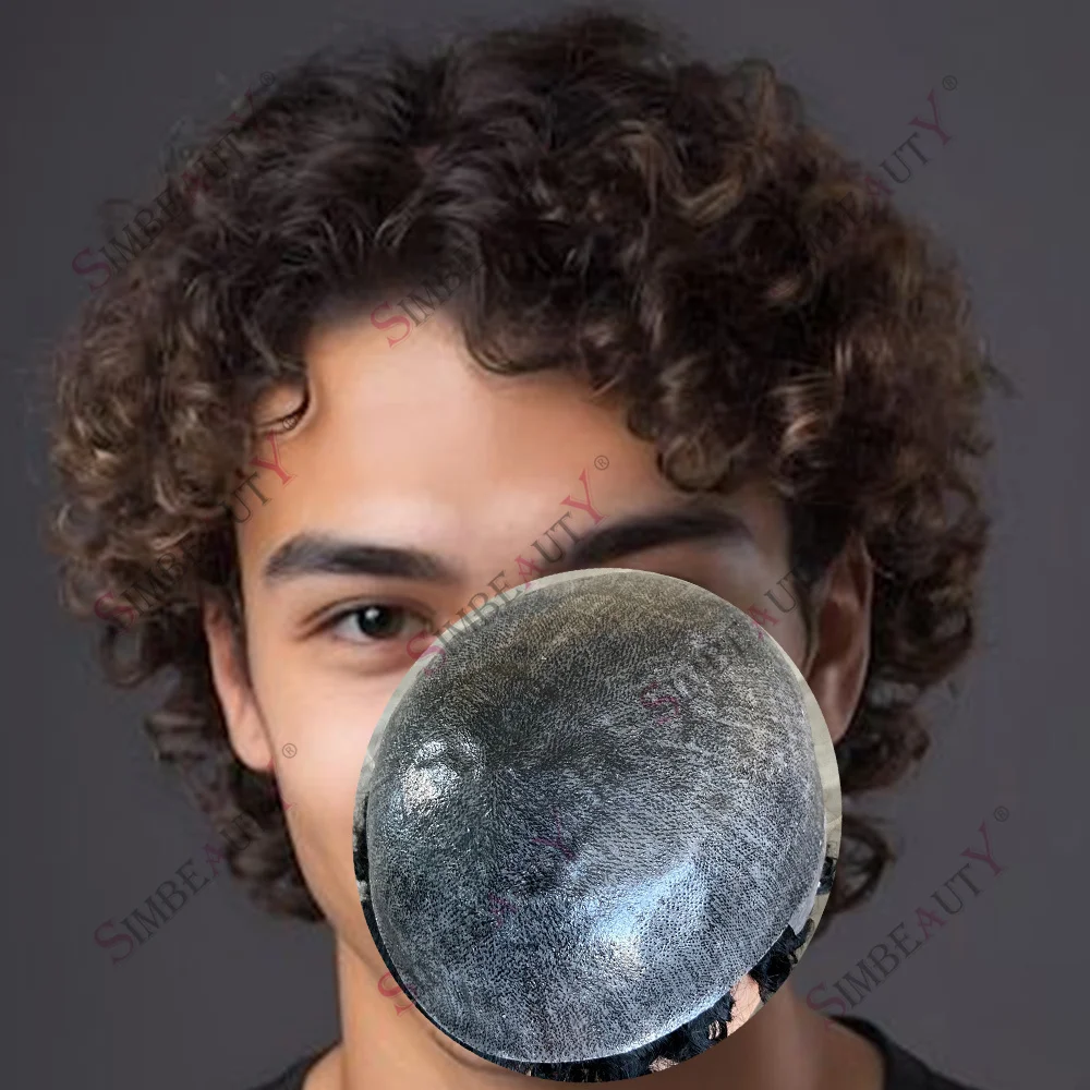 

Мужской парик-накладка 18 мм, кудрявый, светло-русый, 15 мм, с полной основой из ПУ, 100% натуральные человеческие волосы, серый 1b40, прочный, система Natural Frontline