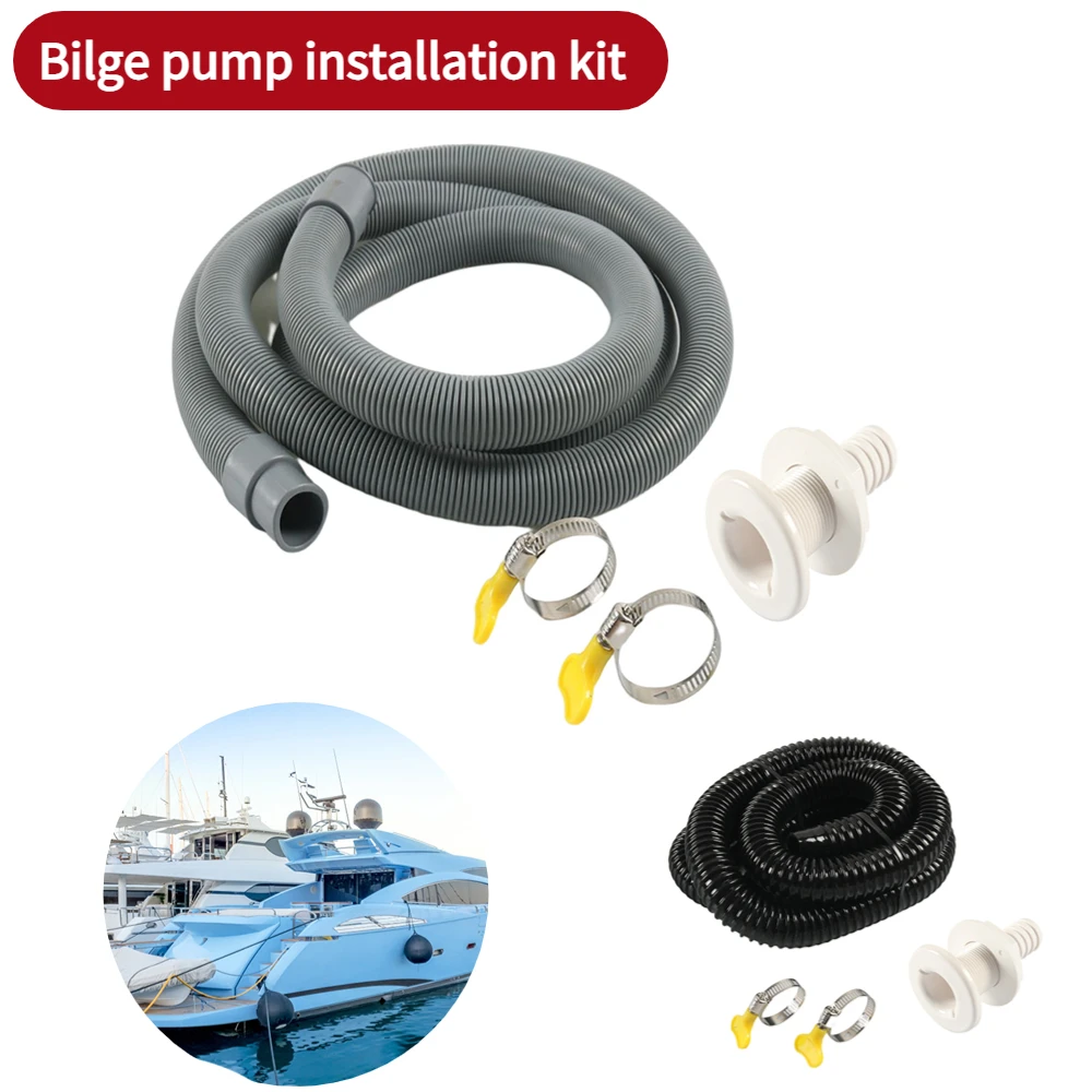 Bilge Pump Hose Installation Kit with 2 Clamps Thru-Hull Fitting for Boats Marine Bilge Pump Hose Installation Kit Accessories