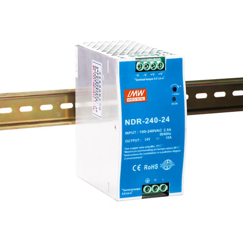 Switching Power Supply NDR-75W 120W 240W 480W Industrial DIN Rail 12V 24V 48V AC/DC Single Output Power Transformer