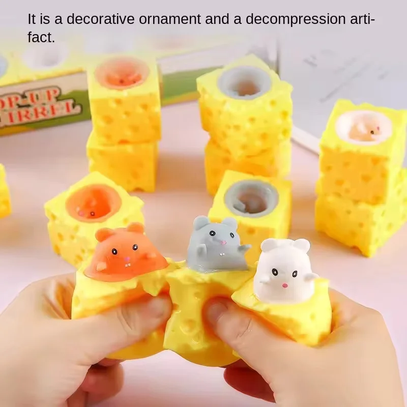 2 Pcs Stress-relieving Pet Cheese Mouse Squeezing Squirrel Cup Toys Decompression Fidget Antistress Sensory  Reliefing Gift