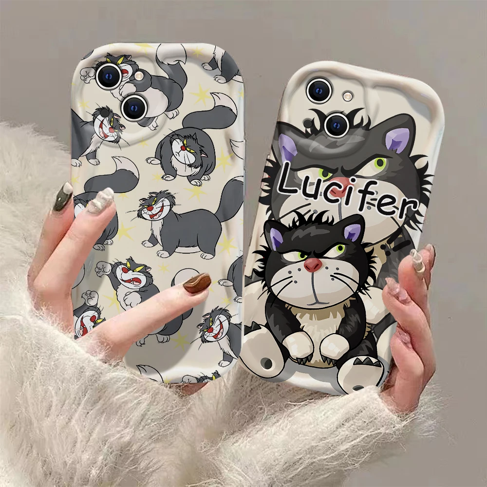 Simpatico cartone animato Disneys Lucifero Cat 3D Wave Custodia per iPhone 15 14 13 12 11 Pro Max Mini X XR XSMAX 8 7 6S Plus Custodia morbida in