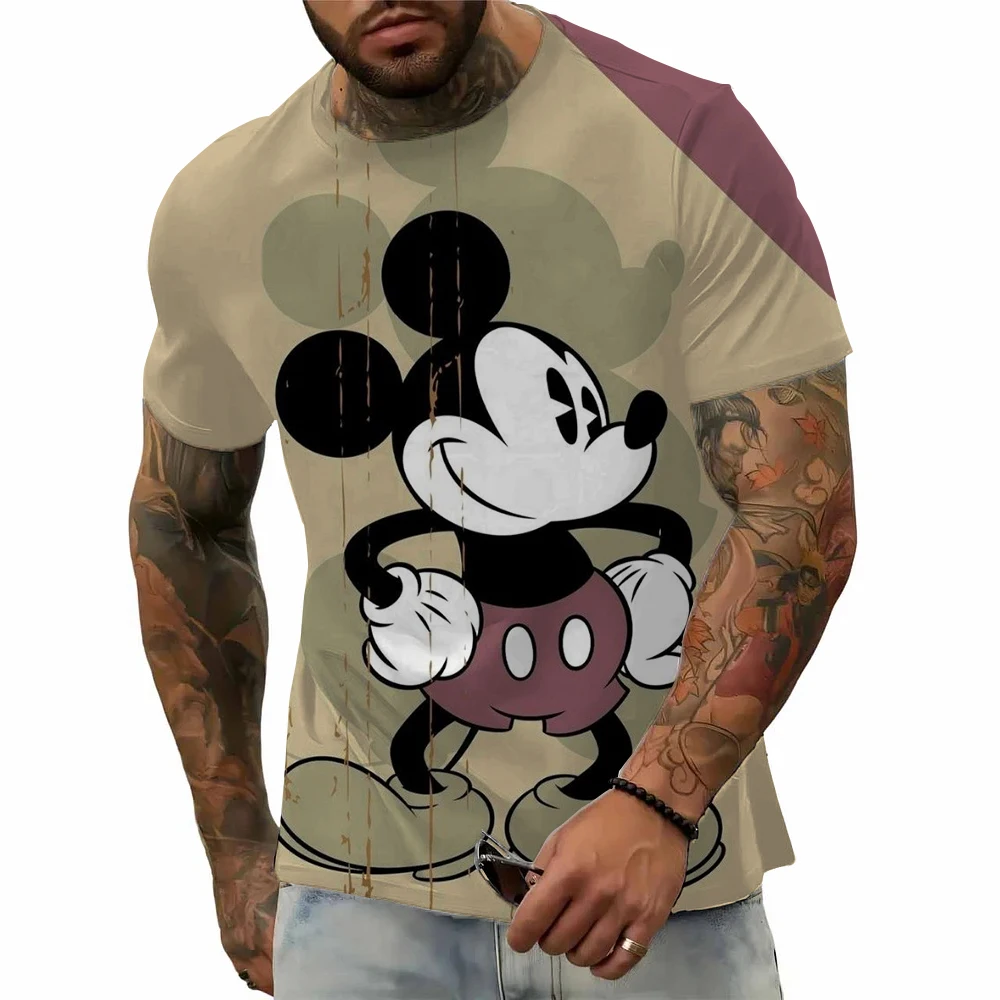 Mode tendance vente Disney Mickey Mouse imprimé hommes T-shirt à manches courtes 3D imprimé dessin animé rue Hip Hop T-shirt col rond