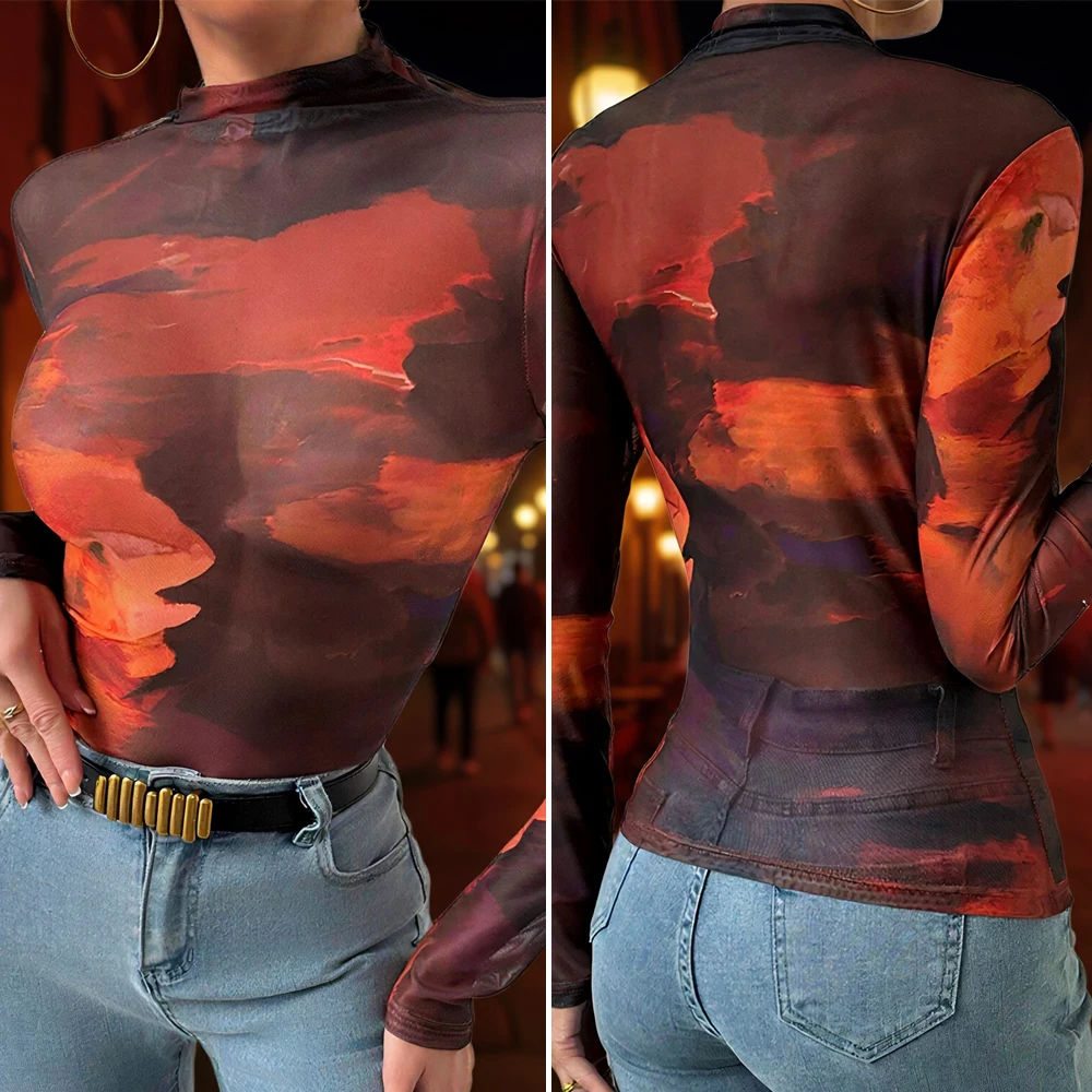 قميص Mia Muse النسائي ذو المقاس النحيف بأكمام طويلة للخريف متدرج باللون الأخضر وياقة واقفة قميص أساسي أنيق للارتداء غير الرسمي