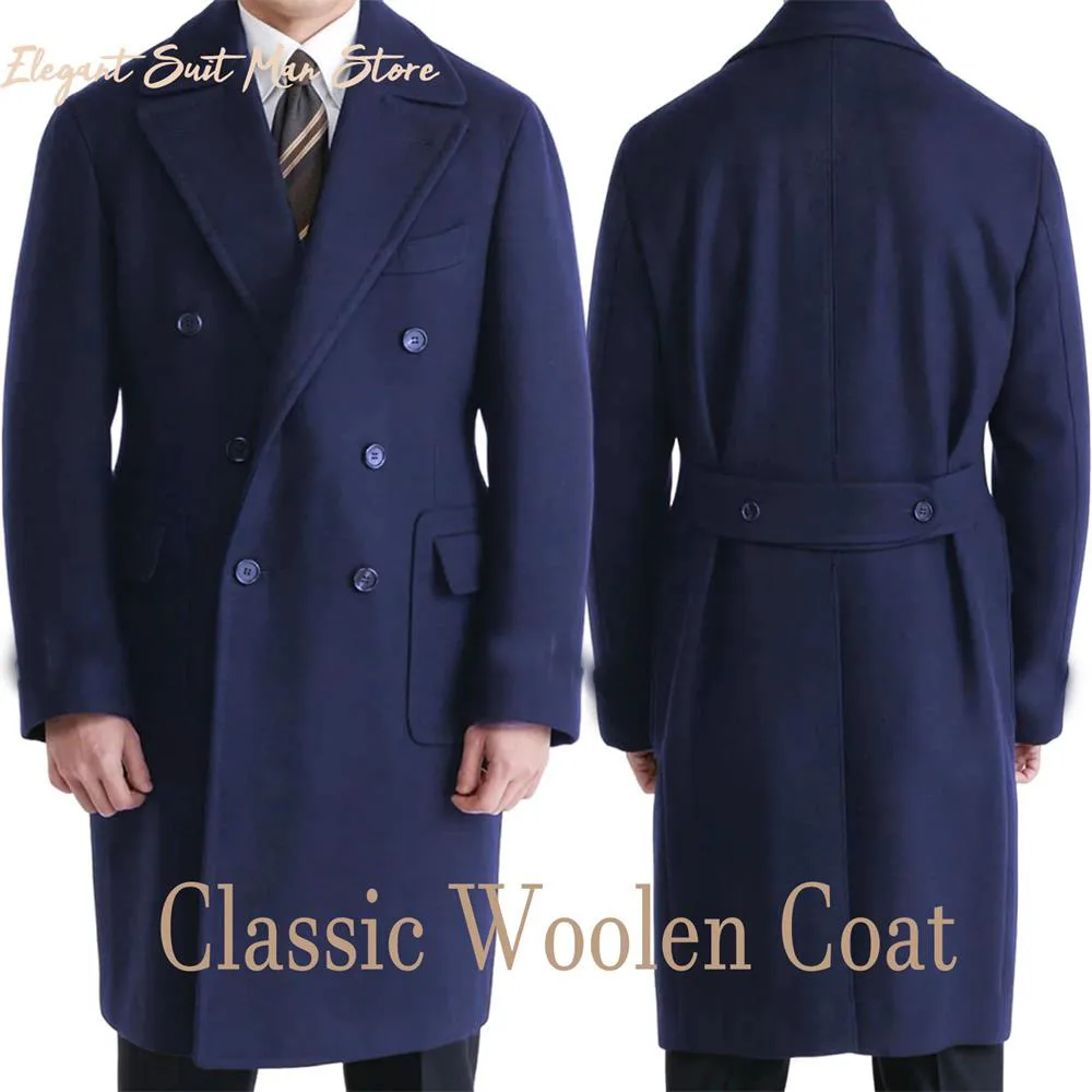 

Winter Classic Woolen Coat Man Slim fit Long Version Blazers Camel blue Jacket Business suit Outerwear plus size custom outfit