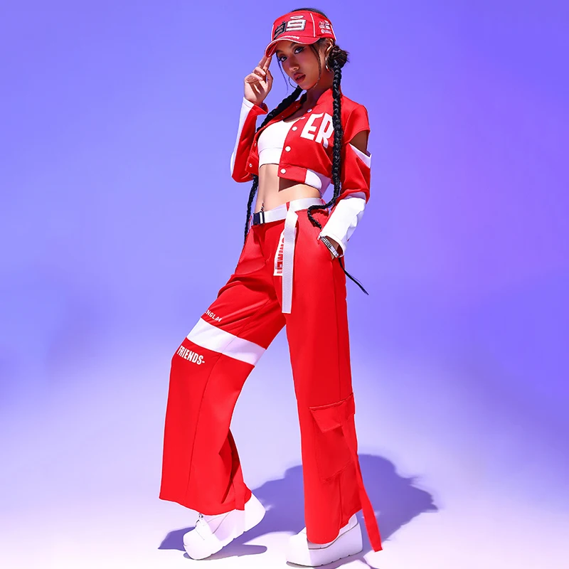 Nightclub Gogo Dance Costume Women Kpop Jazz Dance Performance Clothes Red Hip Hop Suit Drag Queen DJ Clothing Stage Wear L13488