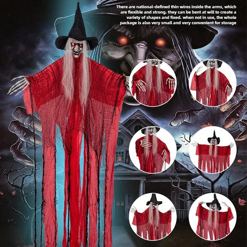 

Halloween Indoor Hanging Voice-activated Glowing Witch Outdoor Horror Witch Adjustable Hand Halloween Horror Decoration Props