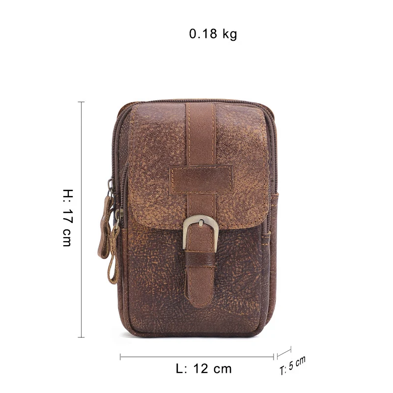 Retro Waist Bag Vintage Wallets Solid First Layer Cowhide Genuine Leather Wallet Basic Daily Zipper Purse Casual Men Phone Bags