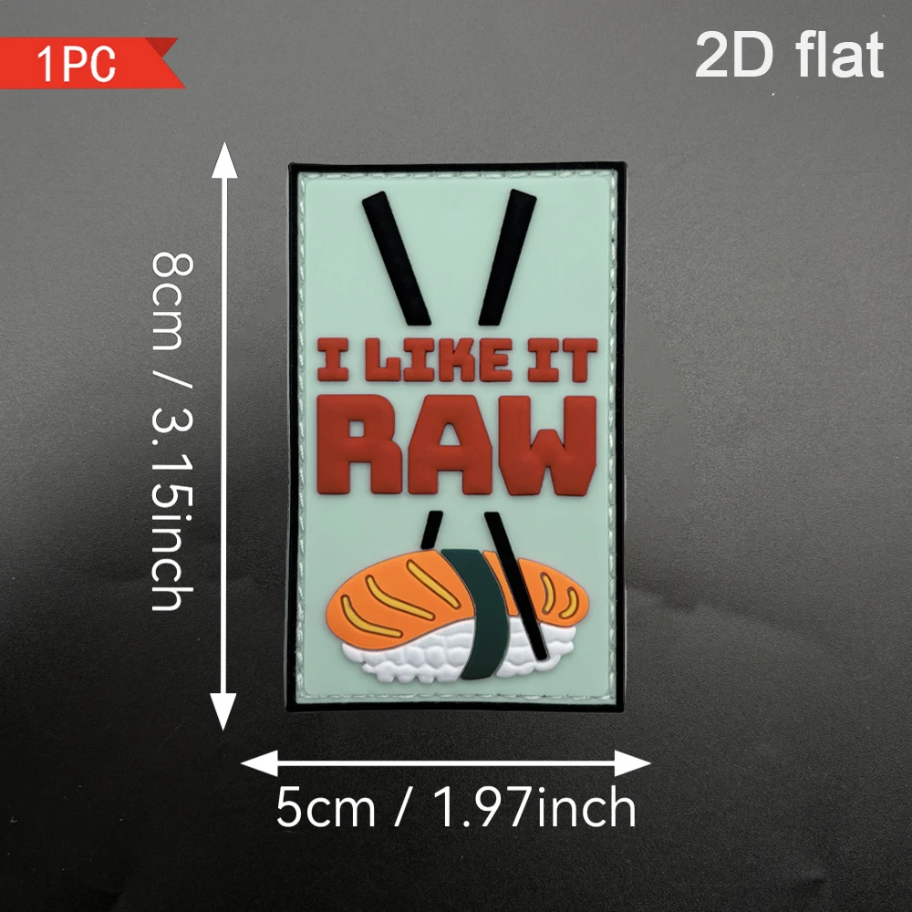Sushi-themed rectangular 2D flat PVC morale patch, 1 piece, with a free hook-and-loop patch, fully covered with black edges, reinforced with adhesive, can be repeatedly attached and removed, fun and trendy tactical style clothing accessory