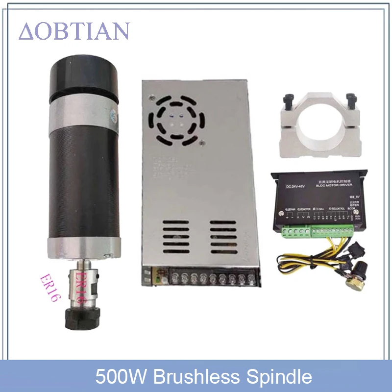 

500W 48v ER11/ER16 500W Brushless Spindle+55MM Clamp with Screws+ 48V Brushless Motor Driver+48VDC 10.5A Power Supply