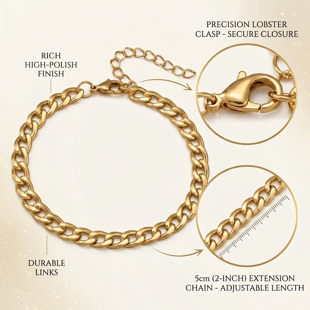 Stainless Steel Cuban Link Bracelet Premium Gold Tone Finish Chunky Adjustable Hypoallergenic Women Wrist Bracelets Jewelry Gift