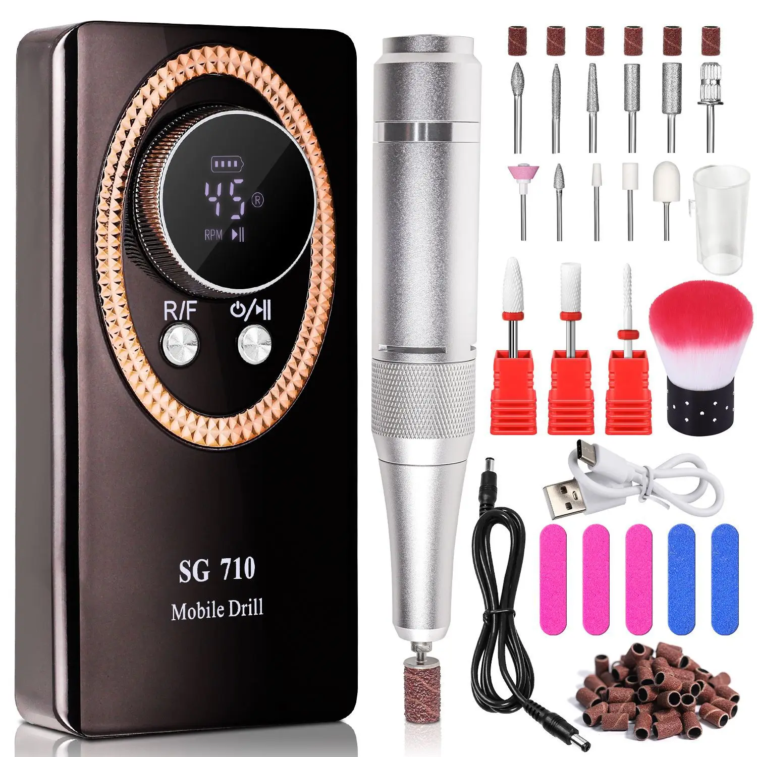 45000Rpm Nail Boor Machine Oplaadbare Manicure Cutter Met Lcd-Display Draagbare Elektrische Nagelvijl Nagelboren Voor Acryl