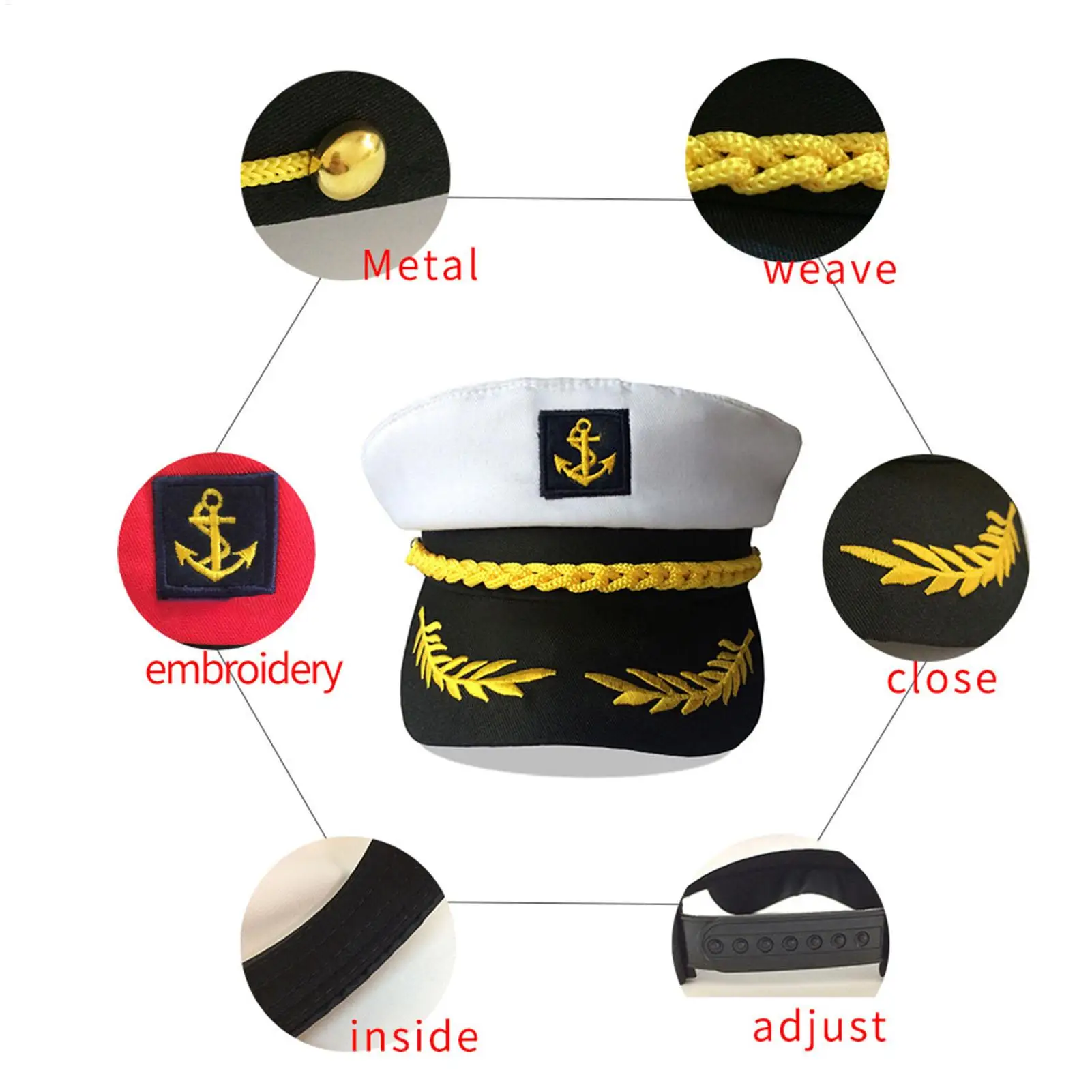 Adult Yacht-Sailor Captain Hat Adjustable Men's and Women's Party Hat Makeup Ball Dressing Event Excellent Stylish Accessories