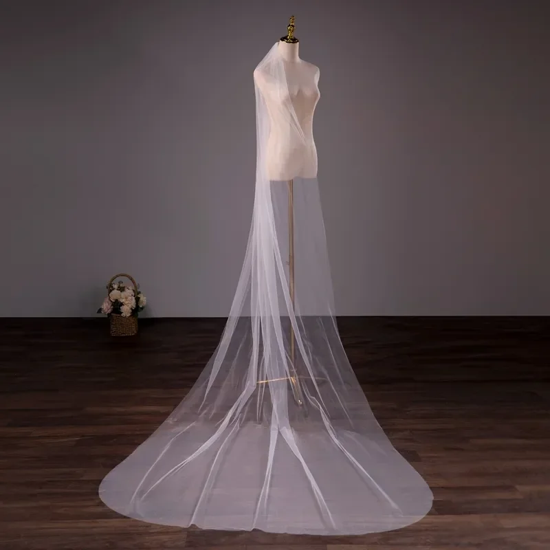 All'ingrosso morbido Tulle 3 metri 5 metri bianco avorio Voile Mariee lungo velo da sposa con pettine in metallo copricapo da sposa Vestido De Noiva