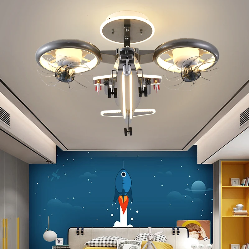 Kids Room Light Airplane Light Boy Creative Fan Light Big Room Light with Fan Light Boy Bedroom Ceiling Lamp