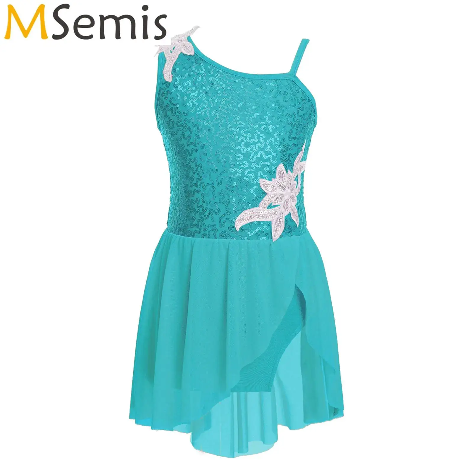 Children's Girls Sequins Leotard Figure Skating Latin Flash Bodysuit Short Skirts Ballet Rumba Samba Waltz Jazz Tango Dancewear