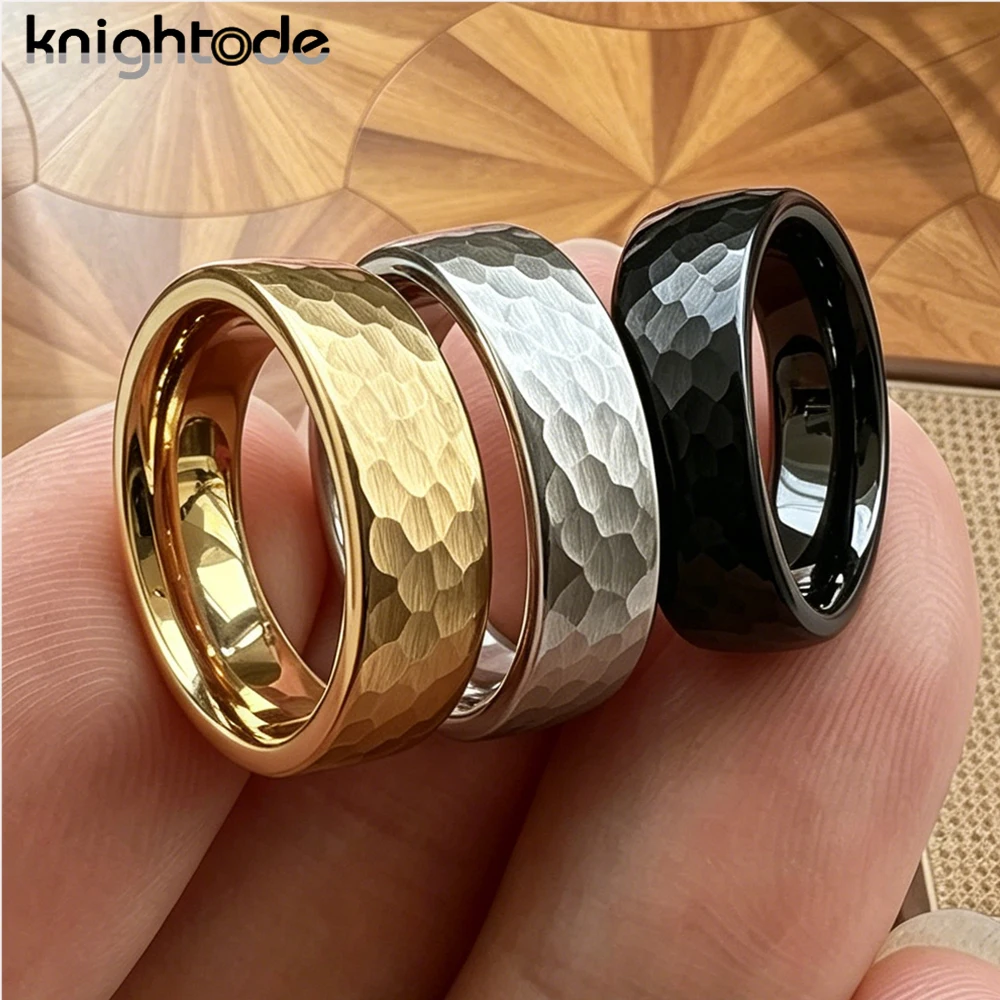 

8mm Tungsten Carbide Wedding Band Irregularity Faceted Hammerd Ring For Men Women Anniversary Jewelry Brushed Finish Comfort Fit