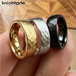 8mm Tungsten Carbide Wedding Band Irregularity Faceted Hammerd Ring For Men Women Anniversary Jewelry Brushed Finish Comfort Fit